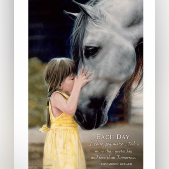 LOVE IS PATIENT by Lesley Harrison Girl Kiss Horse Scripture 12Wide16 Length - Picture 2 of 5